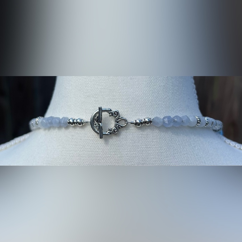 Aquamarine, Vintage Glass, Vintage Māori Hook and Silver Necklace Set - Picture 11 of 12